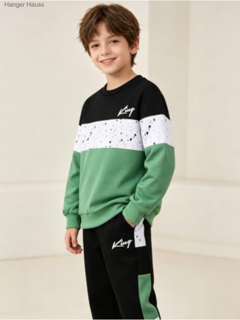 Boys 2pc Color Block Sweatshirt Sweatpants Set Long Sleeve Crewneck Joggers - Picture 2 of 6